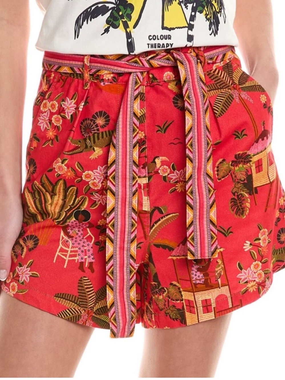 🆕 FARM Rio Red Tropical Secret Garden High-Waist Shorts